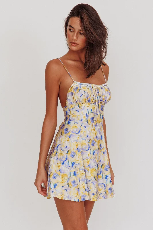 Women's Vacation Clothes Comfort Centric Apparel Lead The Way Abstract Print Mini Dress Yellow