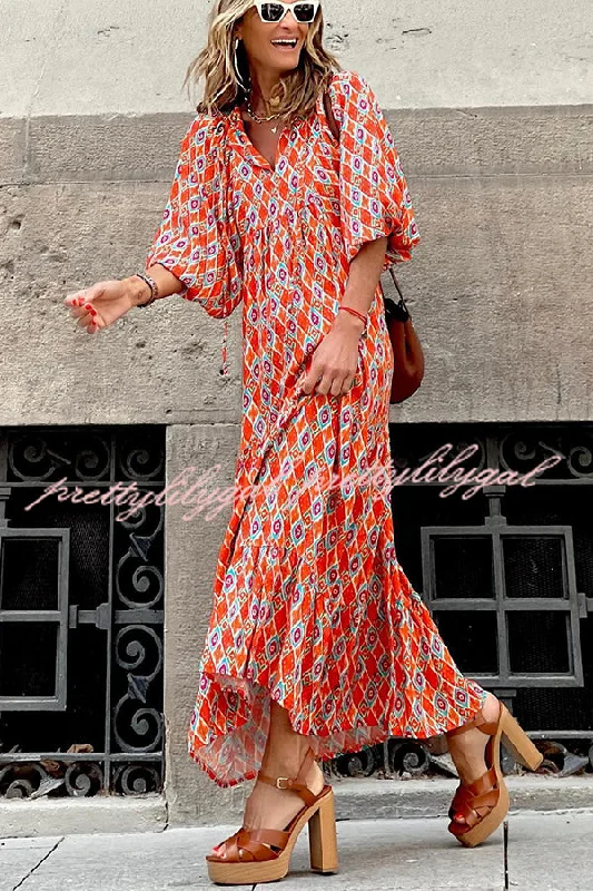 Women's Trendy Garments Popular Collection Sending Good Luck Printed Relaxed Midi Dress