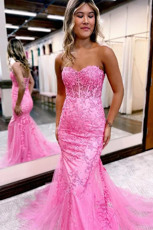 Women's Clothes For Outdoor Events Find Your Unique Flair Hot Pink Appliques Sweetheart Trumpet Long Prom Gown