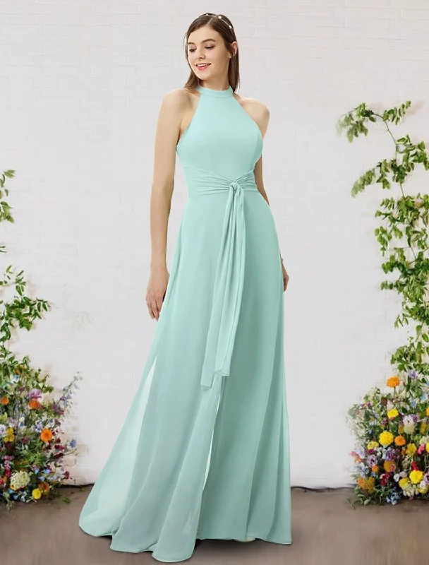 Women's Outdoor Activity Garments City Fashion Jumpsuits Bridesmaid Dress High Neck Sleeveless Elegant Floor Length Chiffon with Ruching