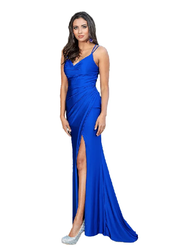 Sustainable Women's Clothing Chic & Cozy Apparel XL - dancing queen royal blue ruched v-neck cowl gown