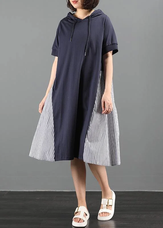 Women's Sporty Chic Clothes Father's Day Deals Women navy tunic dress hooded patchwork striped Maxi Dresses