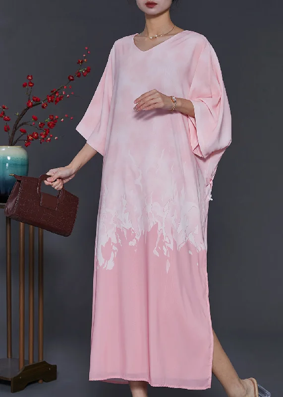 Women's Formal Clothes Tropical Island - Inspired Attire Modern Pink Oversized Tie Dye Chiffon Maxi Dresses Bracelet Sleeve