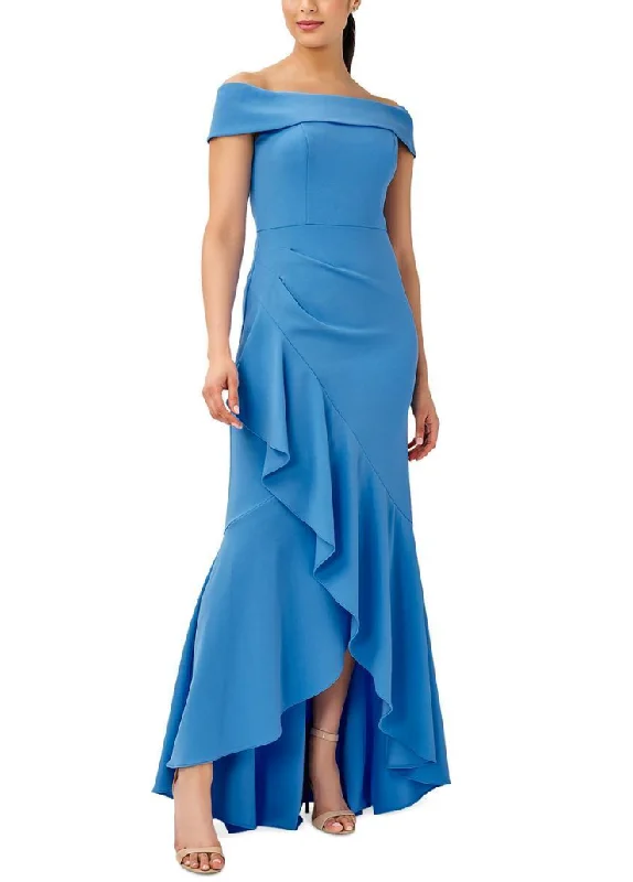 Women's Trendy Activewear Apparel Fashion Forward Femininity 10 - adrianna papell blue off the shoulder ruffled gown