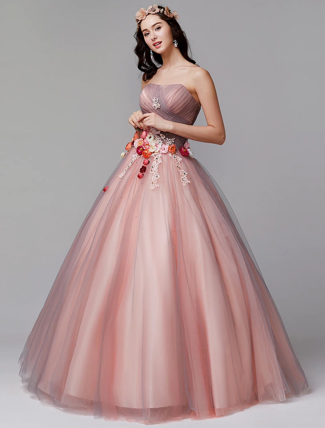 Women's Clothing Apparel Sets First Order Discount Ball Gown Formal Evening Dress Strapless Sleeveless Floor Length Tulle with Pleats