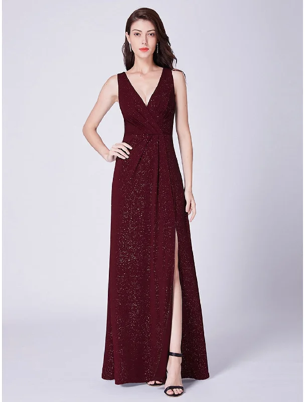 Women's Holiday Attire Versatile Outfits A-Line Elegant Formal Evening Dress V Neck Sleeveless Floor Length Blend with Draping