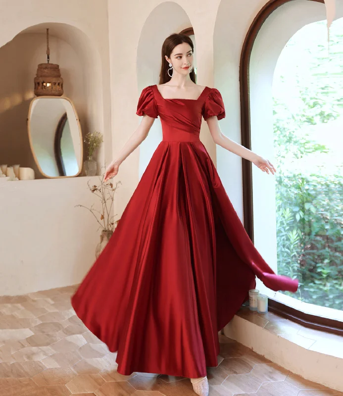 Women's Clothes For The Office Style Upgrade Burgundy satin long A line prom dress evening dress  8829