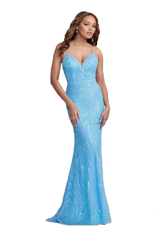 Women's Clothing For Holiday Travel Urban Femme Streetwear 12 - pg aqua blue iridescent sequin strappy gown