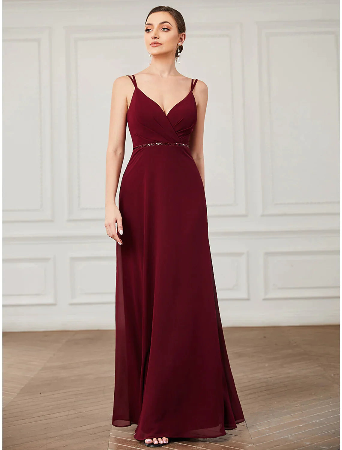 Women's Outerwear Apparel Modern Romance A-Line Prom Dresses Vintage Formal Floor Length Sleeveless V Neck Chiffon Crisscross Back with Sash Ribbon