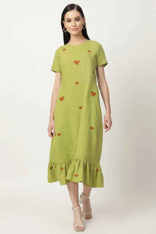 Vintage Clothing For Women Luxe Layering Litzy Green Embroidered Midi Dress