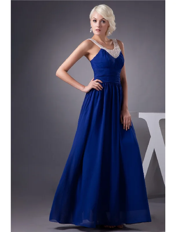 Women's Party Clothes Low Price Special A-Line Evening Gown Elegant Dress Engagement Floor Length Sleeveless Jewel Neck Chiffon with Beading