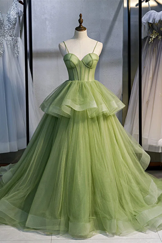 Modern Women's Apparel Fashion Forward Outfits Elegant Spaghetti Straps Green Ball Gown