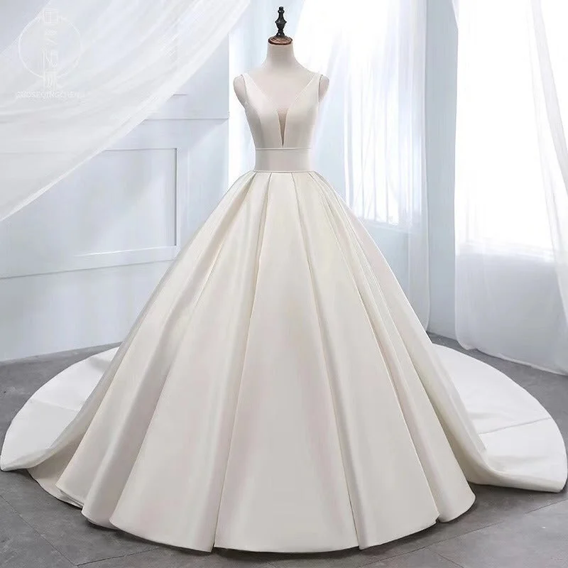 Women's Sporty Clothes Best Sellers White v neck satin long ball gown dress formal dress  8870