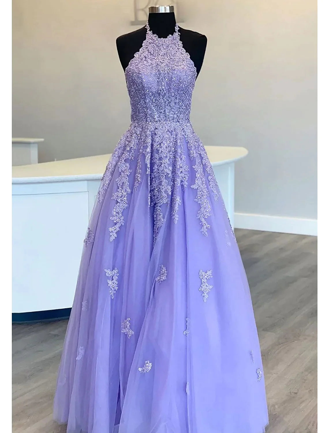 Women's Casual Apparel Graceful Drape A-Line Prom Dresses Open Back Dress Formal Floor Length Sleeveless Tulle Backless with Pleats Beading Appliques