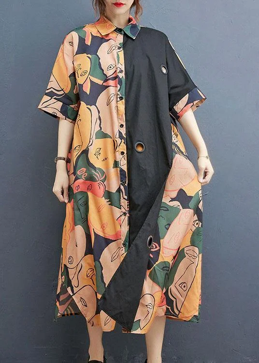 Women's Workout Clothing Chic Outfits Plus Size Print Patchwork Cotton asymmetrical designside open Summer Maxi Dress