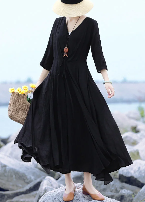 Women's Cozy Clothes End Of Month Blowout Beautiful Black V Neck Asymmetrical Design Maxi Dresses Summer