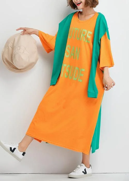 Women's High-End Clothing Hot Trends Style false two pieces cotton dresses Runway summer Maxi Dress orange patchwork