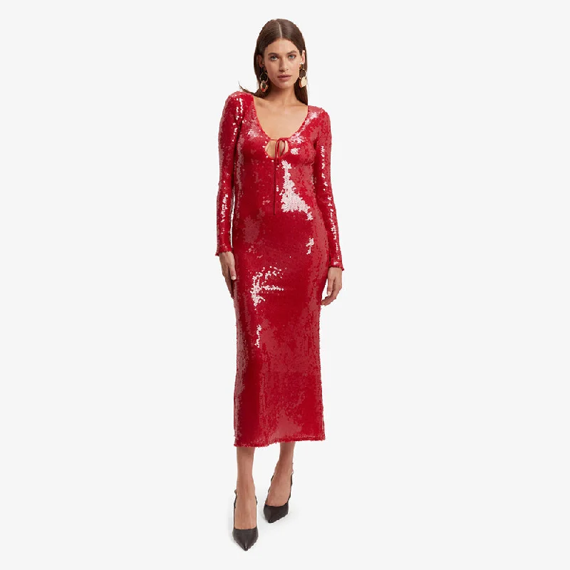 Affordable Women's Clothing Urban Sophistication Long Sleeve Sequined Midi Dress KLYF1291