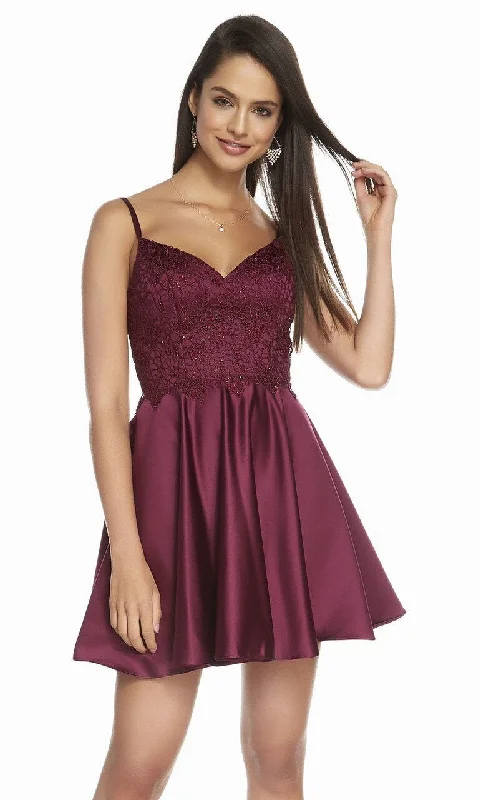 Women's Casual Apparel Style Upgrade Alyce Paris - Sleeveless Beaded Lace A-Line Satin Cocktail Dress 3848SC