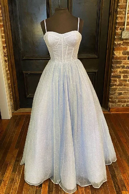 Women's Plus-Size Apparel Chic Styles Princess Light Blue A-line Straps Long Prom Gown