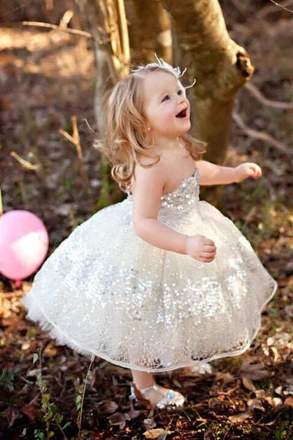 Affordable Women's Apparel Fashion Deal Sparkly Ball Gown Silver Flower Girl Dress