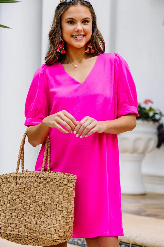 Formal Attire For Women Style Upgrade At First Sight Fuchsia Pink Puff Sleeve Dress