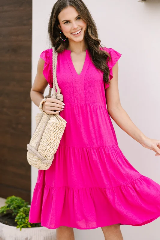 Women's Chic Outerwear Outfit Clearance Event Make It Your Own Fuchsia Pink Tiered Dress