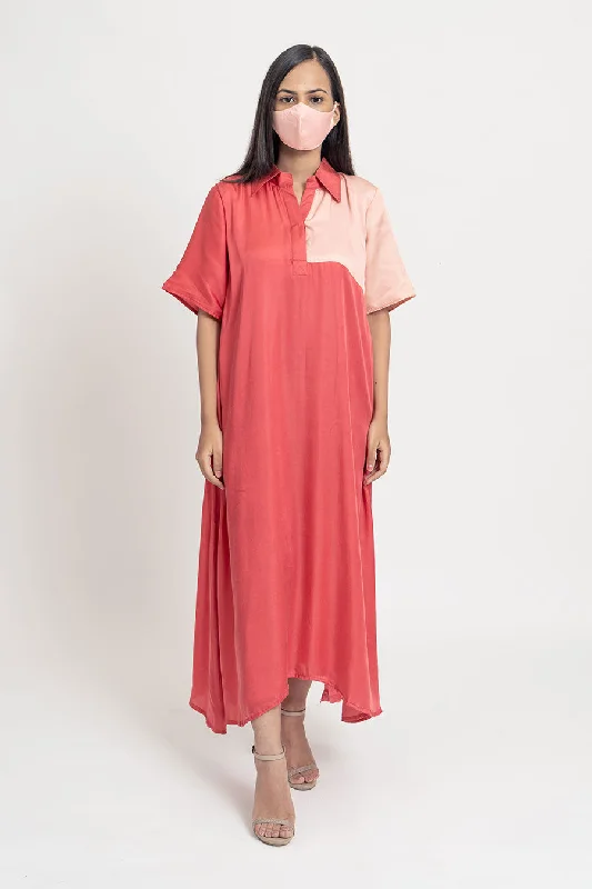 Timeless Women's Clothing Feminine Soft - Hued Look Coral Flared Midi Dress with Mask