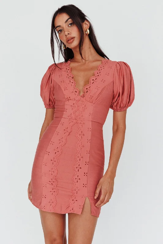 Women's Elegant Apparel Spring Wardrobe Aylina Scalloped Lace Mini Dress Rose