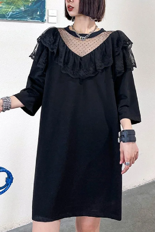 Women's Clothing With Trendy Designs Season Sale Unique Black Patchwork Lace Cotton Summer Maxi Dresses