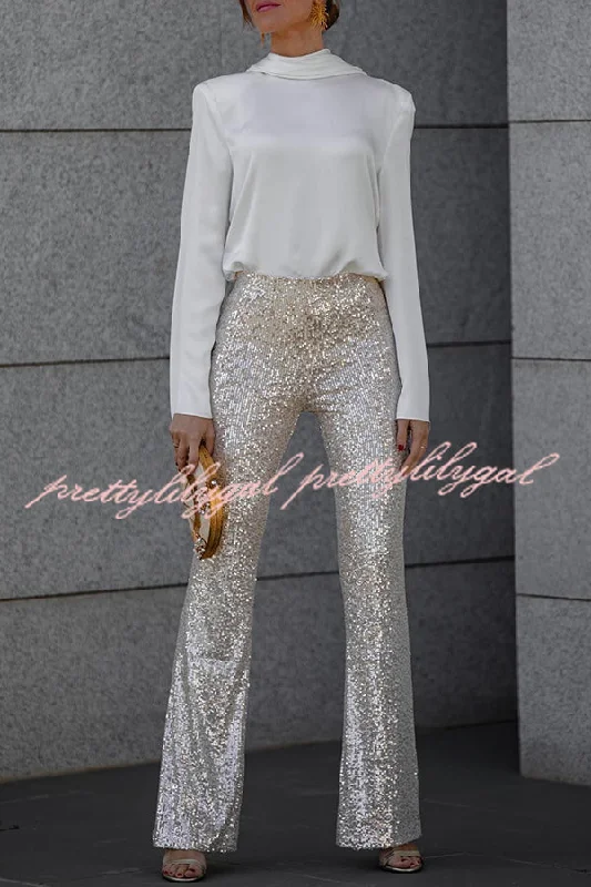 Women's Casual Garments Fresh Styles, Fresh Deals Diva Sequin High Rise Elastic Waist Flare Pants