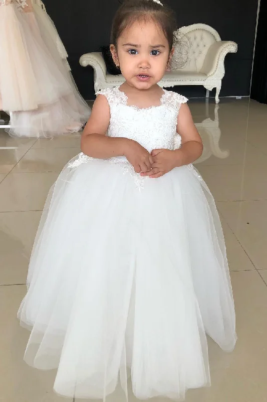 Women's Date Night Outfit Elegant Ensemble Toddler Ball Gown Lace Top White Flower Girl Dress