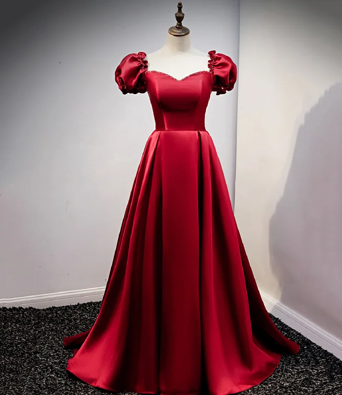 Classic Women's Clothing Styles Vibrant Styles Burgundy satin long A line prom dress evening dress  8711