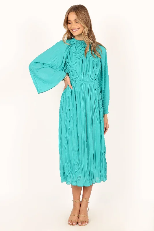 Women's Elegant Formal Outfit Limited Styles Olivia Long Sleeve Midi Dress - Teal