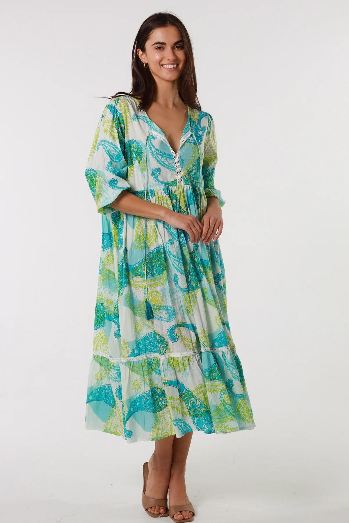 Women's Casual Wear Clothes Relaxed Style Mahale Lime Cotton Midi Dress