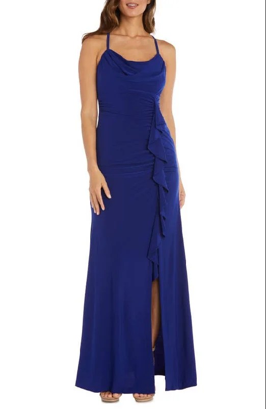 Women's Holiday Clothing Premium Style 9 - morgan & co blue cowl neck ruffle gown