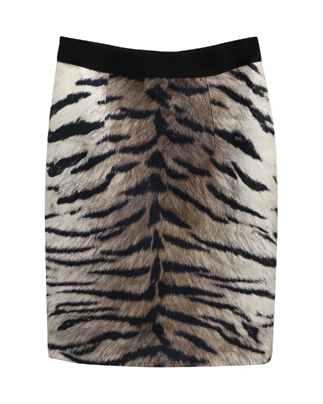 Affordable Fashion Clothing For Women Elevate Your Wardrobe Giambattista Valli Tiger Print Pencil Skirt in Brown Cotton