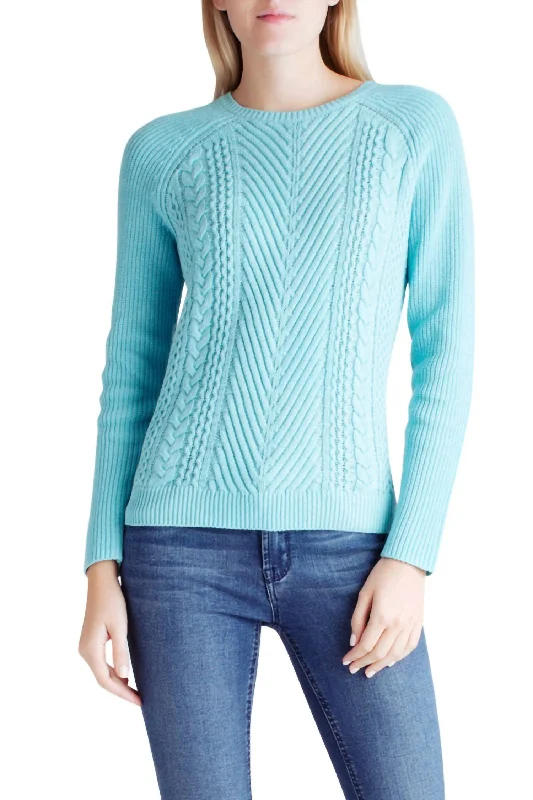 Women's Casual Garments Grab Romantic Date - Night Styles Now Yarn Long Sleeve Sweater In Aqua