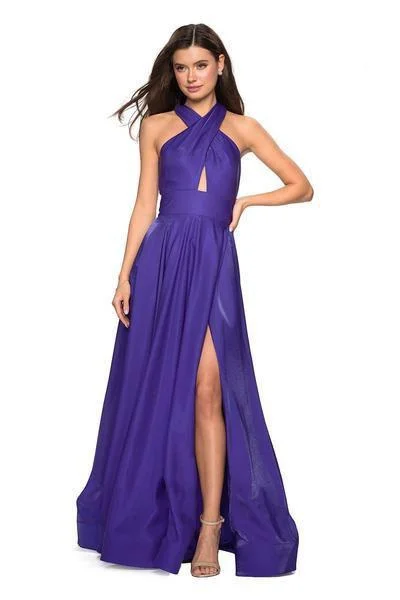 Women's Resort Apparel Stylish Savings La Femme - 27151 Cut-Out Detailed Satin Long Gown