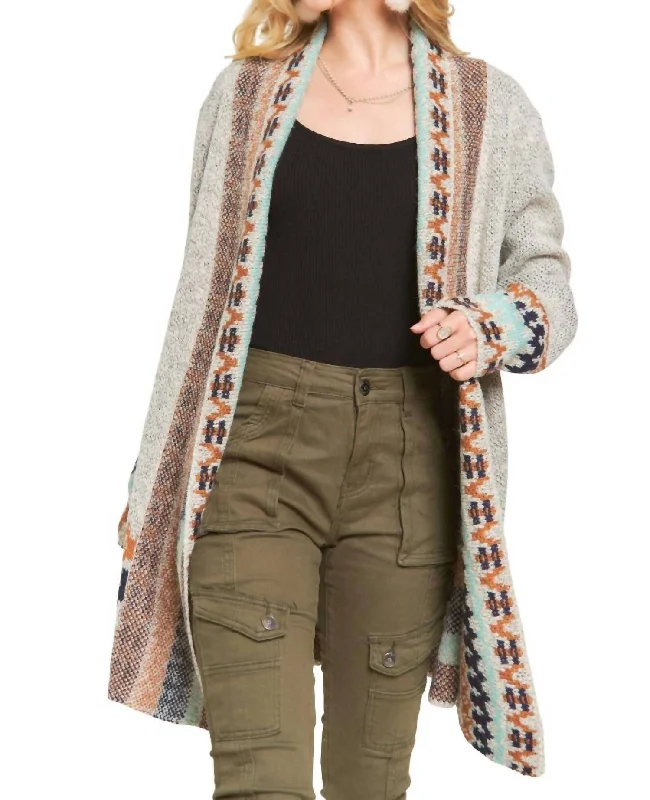 Affordable Luxury Women's Garments Winter Warm - Up Sale Tribal Border Cardigan In Grey