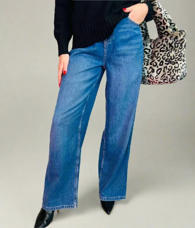 Comfortable Lounge Clothing Elevated Style Dark Blue Denim Lyocell Blend Wide Leg Jeans