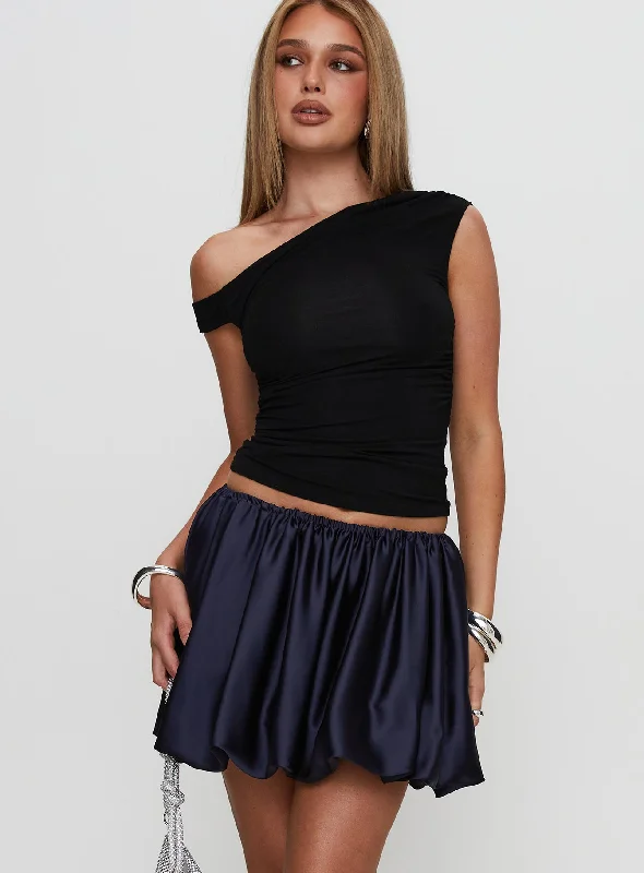 Women's Elegant Evening Attire Premium Style Rubee Bubble Hem Mini Skirt Navy