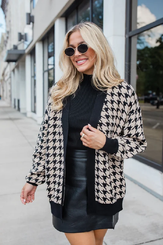 Women's Professional Clothes Trendy Styles Trying Your Best Tan Houndstooth Cardigan