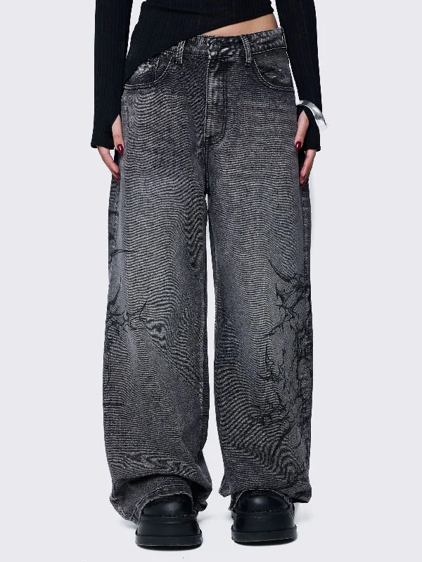 Women's Vacation Attire Exclusive Sale Blaze Grey Graphic Baggy Jeans