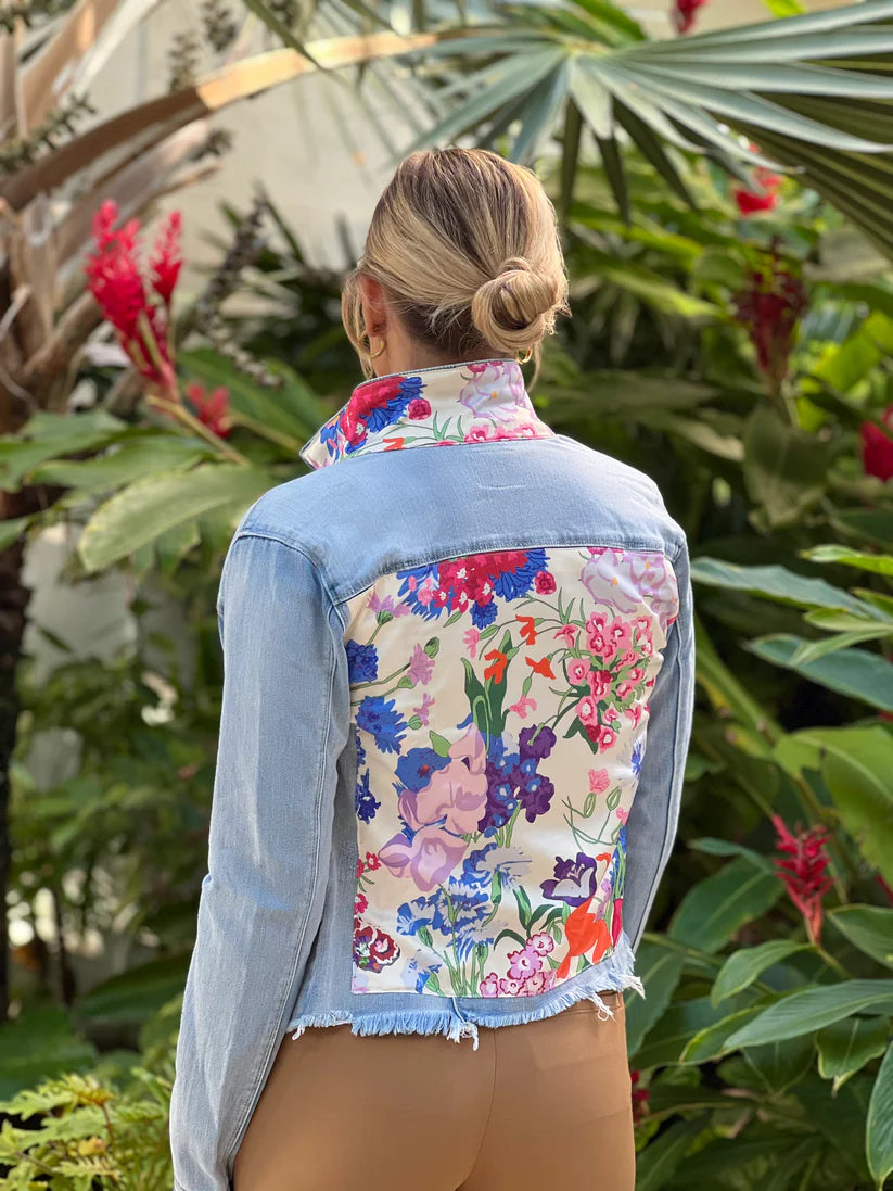 Women's Formal Event Attire Season Sale The Light Denim Jacket / Designer Inspired Flowers