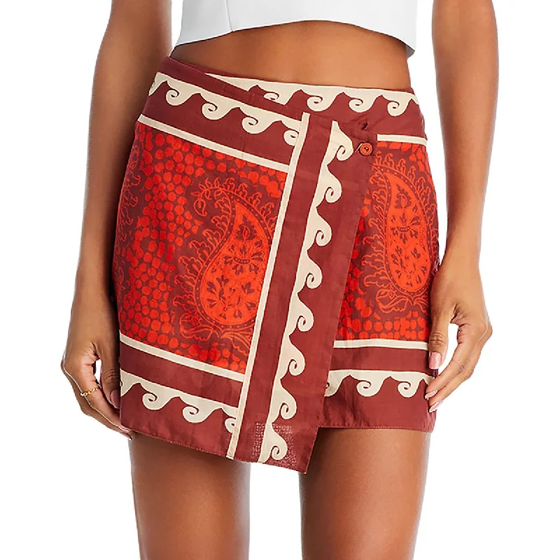 Women's Holiday Apparel Vibrant Prints Hunting Roots Womens Paisley Mini Wrap Skirt