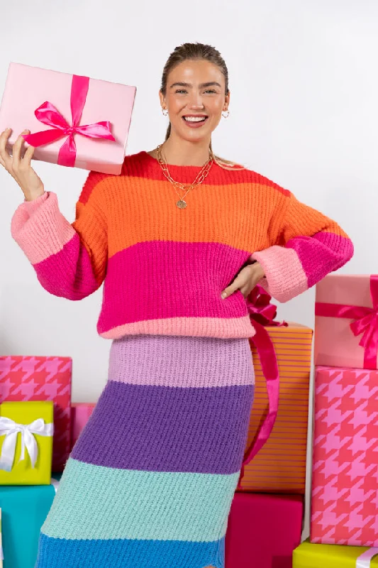 Women's High-Fashion Garments End Of Month Blowout Coming Together Multi Color Striped Sweater SALE