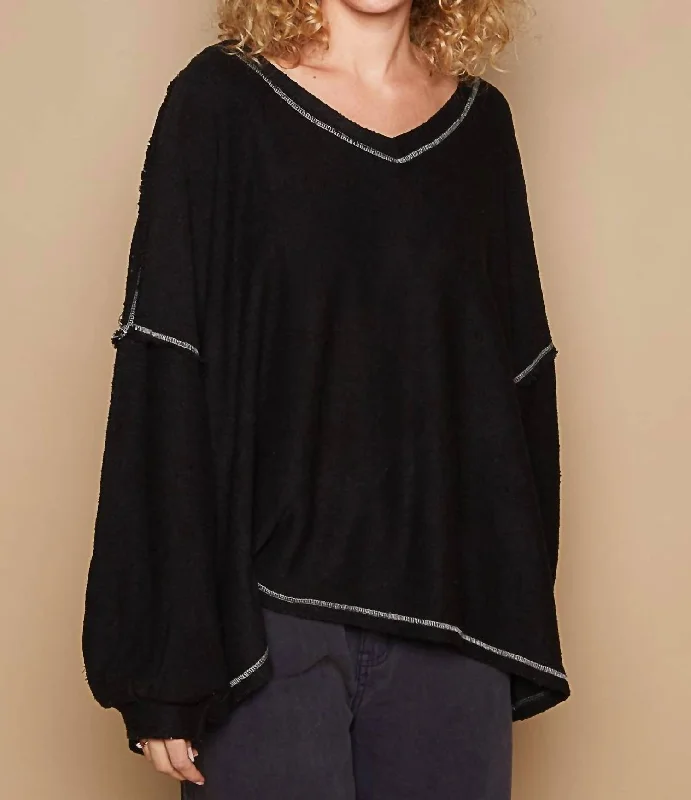 Chic Clothes For Women Trendsetting Threads Oversize Fit Overlock Detail Knit Sweater In Black