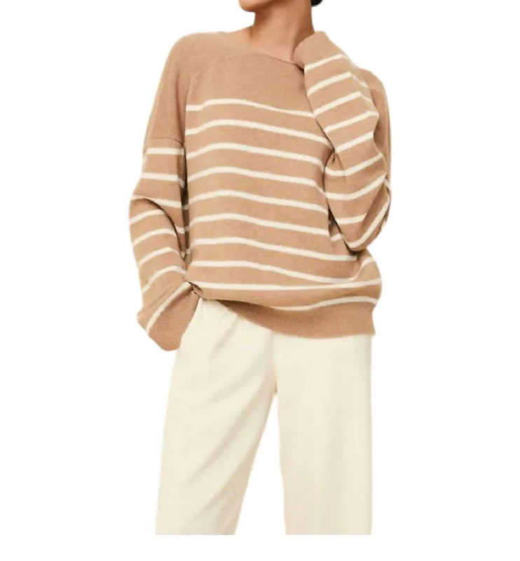 Women's Activewear Outfit Casual Chic Lowell Sweater In Camel Stripe