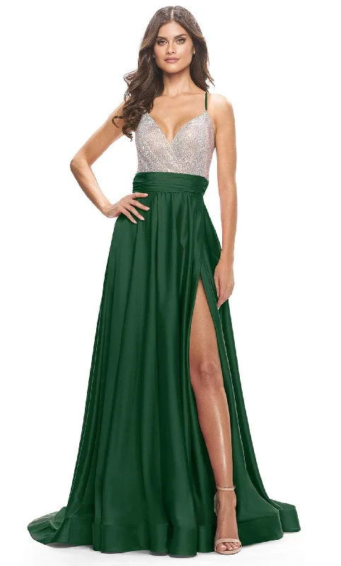 Women's Stylish Professional Apparel Stylish Spring Fashion La Femme 31592 - Beaded Satin A-Line Gown